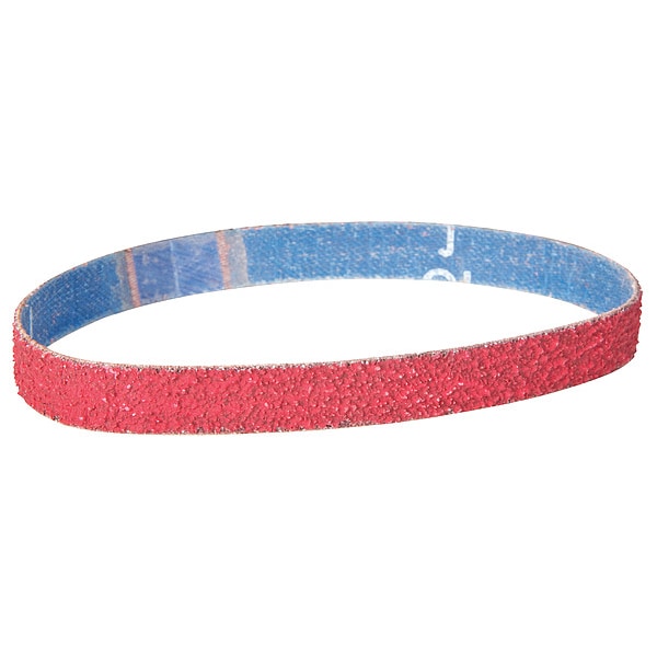 Sanding Belt, 3/8 in W, 13 in L, Coated, Ceramic, 60 Grit, Coarse, R981 SG, Red