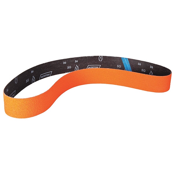 Sanding Belt, 2 1/2 in W, 60 in L, Coated, Ceramic, 36 Grit, Extra Coarse, Blaze R980P, Orange