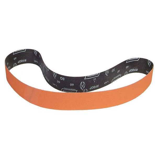 Sanding Belt, 2 in W, 60 in L, Coated, Ceramic, 80 Grit, Coarse, Blaze R980P, Orange
