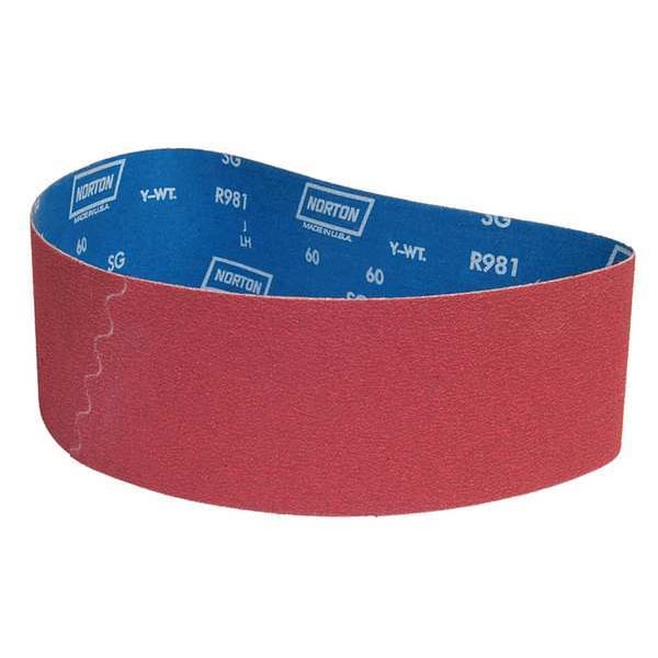 Sanding Belt, 4 in W, 36 in L, Coated, Ceramic, 60 Grit, Coarse, R981 SG, Red
