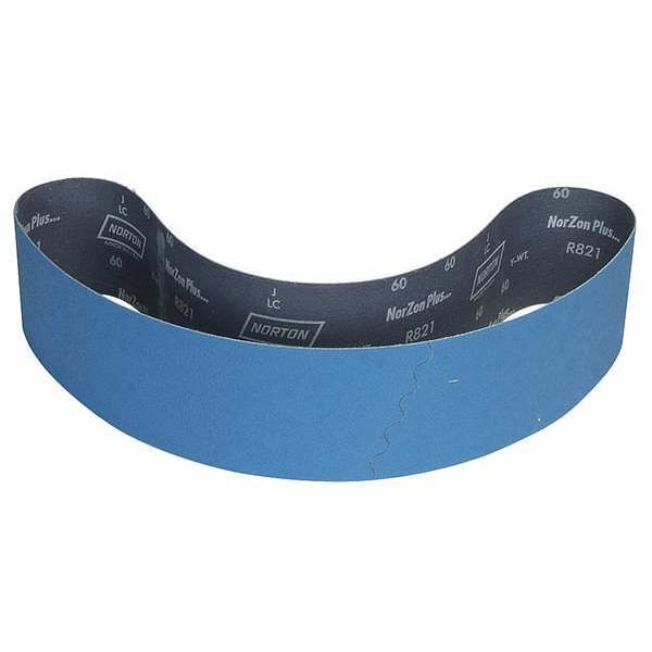 Sanding Belt, 4 in W, 54 in L, Coated, Zirconia Alumina, 60 Grit, Coarse, BlueFire R821P, Blue