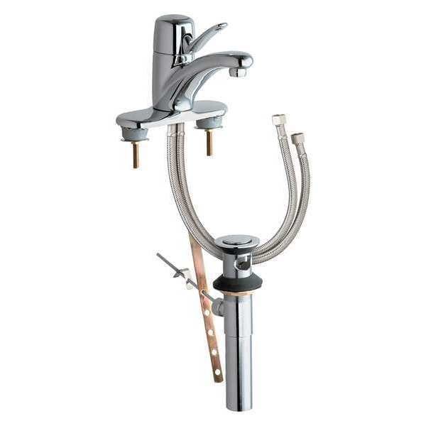Manual Low Arc Bathroom Faucet, 4" Mount, Polished Chrome 3 Hole