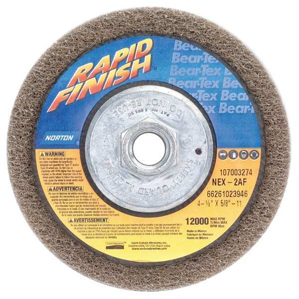 Non-Woven Depressed Center Disc, Type 27, 4 1/2 in Dia, 1/2 in Thick, 5/8"-11 Arbor Hole Size
