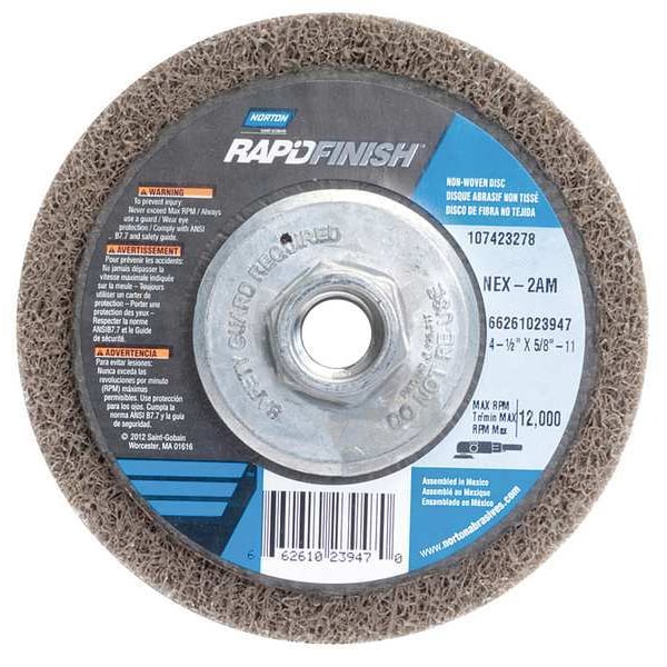 Non-Woven Depressed Center Disc, Type 27, 4 1/2 in Dia, 1/2 in Thick, 5/8"-11 Arbor Hole Size
