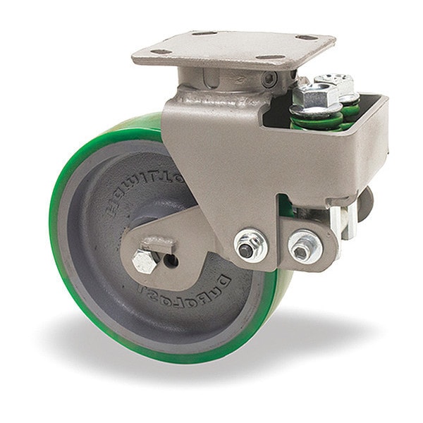Aerospace Spring Loaded Workhorse Swivel Caster, 8" x 2" Duralast Polyurethane on Cast Iron Wheel