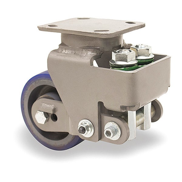 Aerospace Spring Loaded Workhorse Swivel Caster, 5" x 2" Ergo-Glide Polyurethane on Cast Iron Wheel