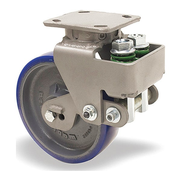 Aerospace Spring Loaded Workhorse Swivel Caster, 8" x 2" Ergo-Glide Polyurethane on Cast Iron Wheel