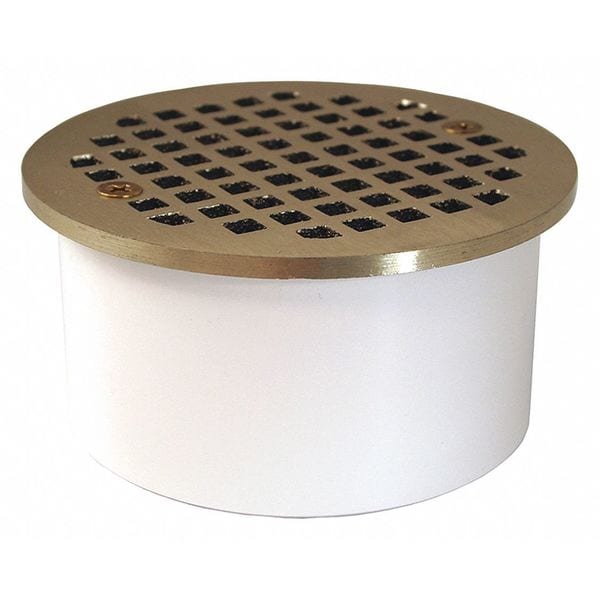 Round PVC 4" Drain Base, 4-1/2" NB Strainer, PVC, Nickel Bronze, Pipe