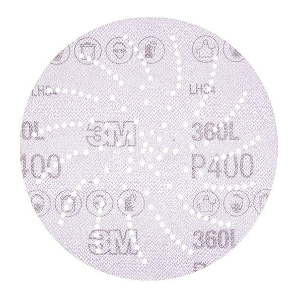 Hookit Clean Sndng Dsc 360L, 20825, PK500, 3" Dia, Multi-Hole, Aluminum Oxide, P400 Grit