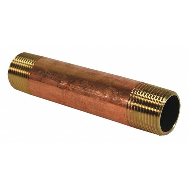 Red Brass Pipe Nipple, Lead Free, 1"X2"