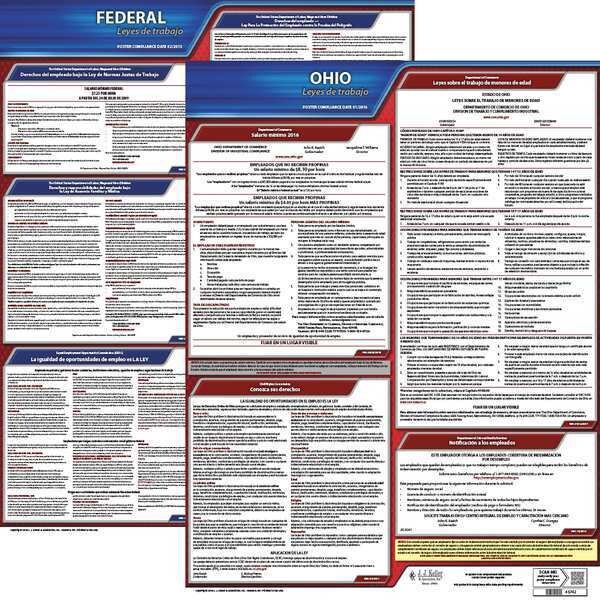 Labor Law Poster, Fed/STA, OH, SP, 20inH, 3yr