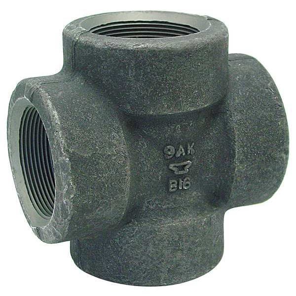Cross Cross, 2" Pipe, FNPT, Black Forged Steel, Class 3000