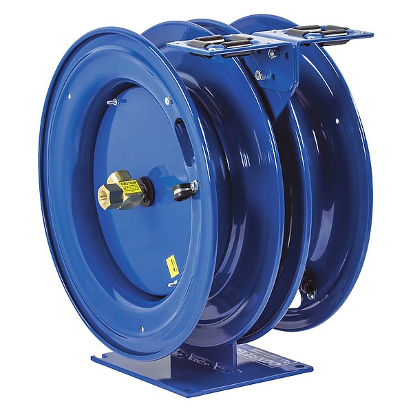 Spring Return Dual Hose Reel, 1/4 in Hose Diameter, 25 ft Length, 300 psi Max. Pressure, Brass