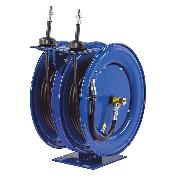 Spring Return Dual Hose Reel, 1/2 in Hose Diameter, 25 ft Length, 3,000 psi Max. Pressure, Brass