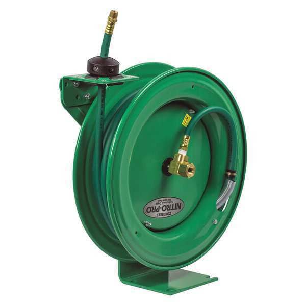 Spring Return Hose Reel, 3/8 in Hose Diameter, 50 ft Length, 300 psi Max. Pressure, Brass