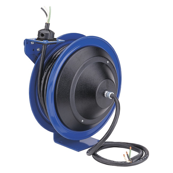 Cord Reel, Spring Retracted, 10 AWG, Blue Reel Color, 50 ft Length, 1 Outlets