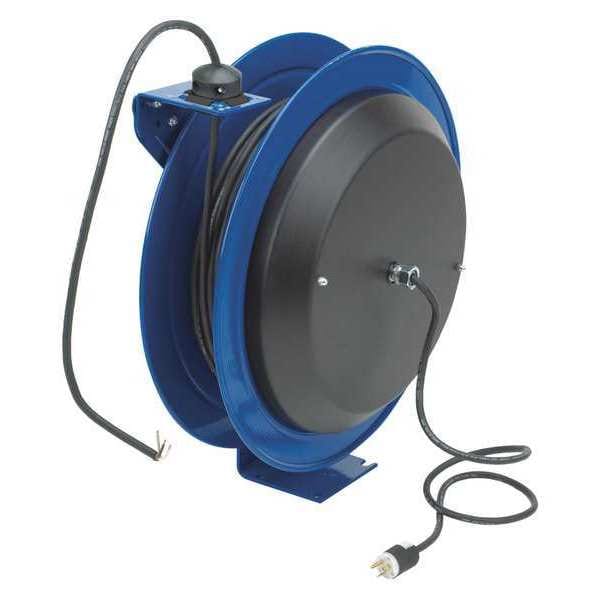 Cord Reel, Spring Retracted, 16 AWG, Blue Reel Color, 100 ft Length, 1 Outlets