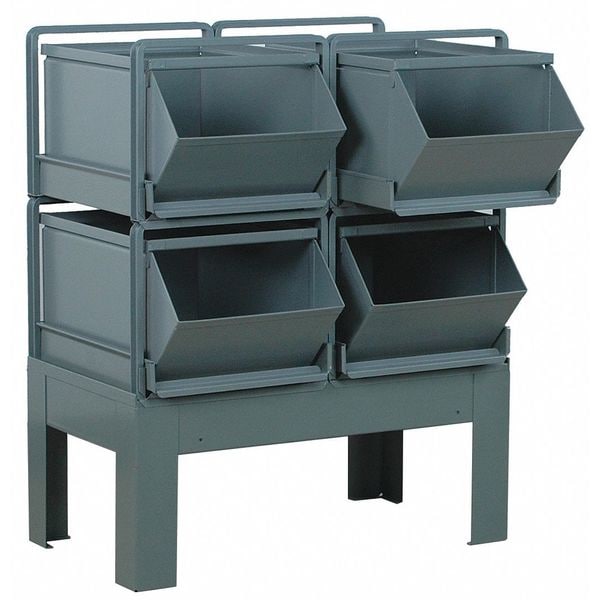 Steel Sectional Stacking Bin, 38 in D x 32 in H x 20 1/2 in W, 2 Shelves, Gray