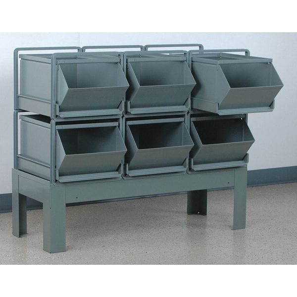 Steel Sectional Stacking Bin, 38 in D x 32 in H x 20 1/2 in W, 2 Shelves, Gray