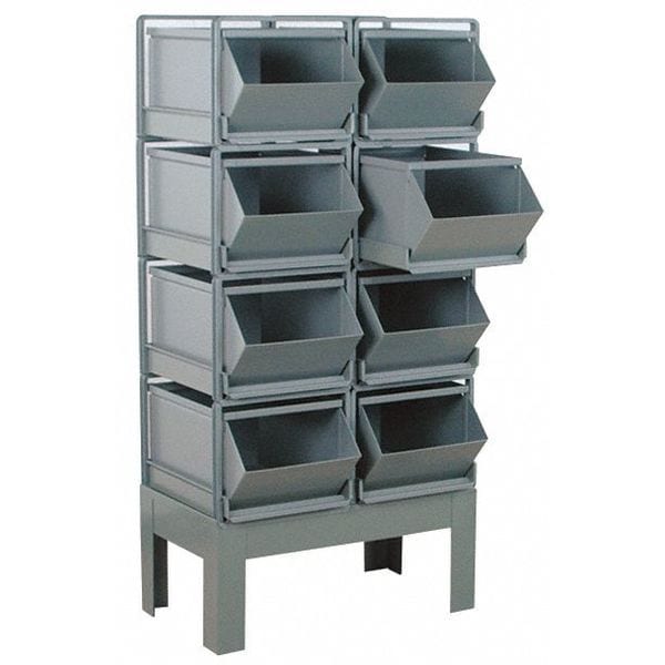 Steel Sectional Stacking Bin, 38 in D x 52 in H x 20 1/2 in W, 4 Shelves, Gray