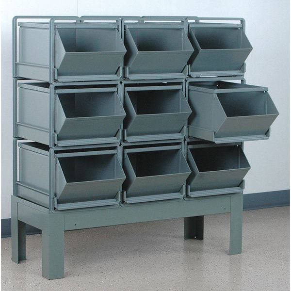 Steel Sectional Stacking Bin, 38 in D x 42 in H x 20 1/2 in W, 3 Shelves, Gray