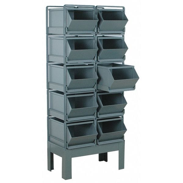 Steel Sectional Stacking Bin, 38 in D x 62 in H x 20 1/2 in W, 5 Shelves, Gray