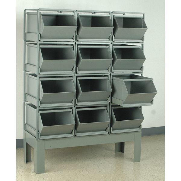 Steel Sectional Stacking Bin, 38 in D x 60 in H x 20 1/2 in W, 4 Shelves, Gray