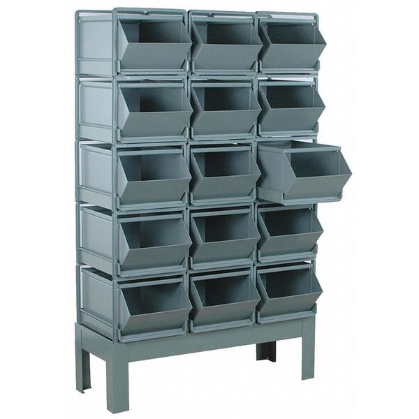 Steel Sectional Stacking Bin, 38 in D x 62 in H x 20 1/2 in W, 5 Shelves, Gray