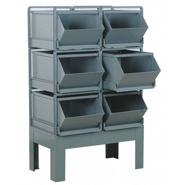Steel Sectional Stacking Bin, 31 in D x 48 in H x 24 in W, 3 Shelves, Gray