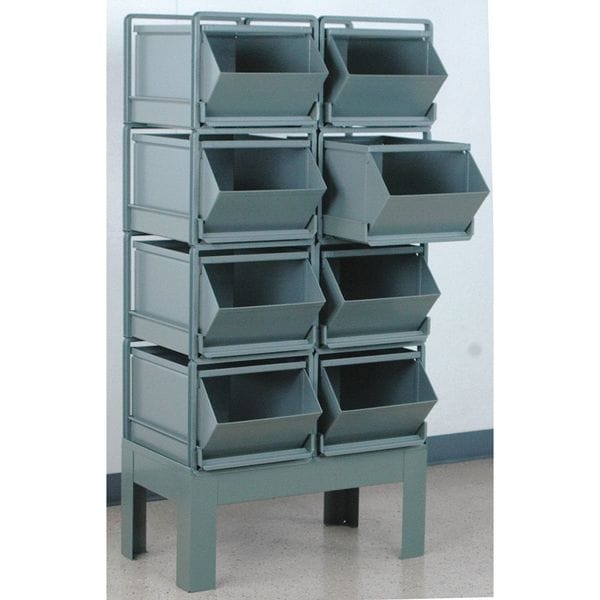 Steel Sectional Stacking Bin, 31 in D x 59 in H x 24 in W, 4 Shelves, Gray