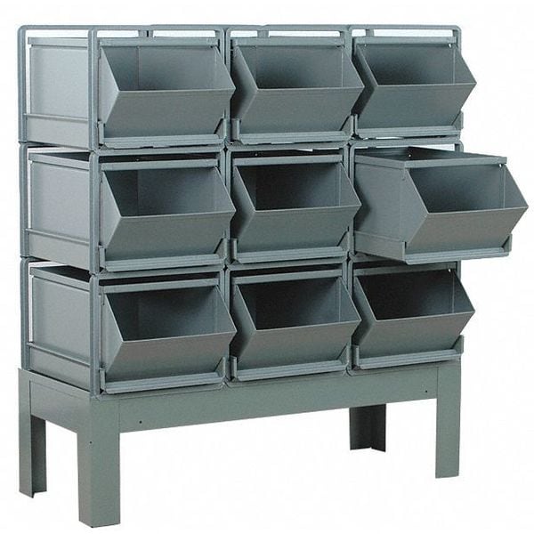 Steel Sectional Stacking Bin, 46 in D x 47 in H x 24 in W, 3 Shelves, Gray