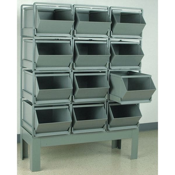 Steel Sectional Stacking Bin, 47 in D x 63 in H x 24 in W, 4 Shelves, Gray