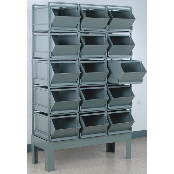 Steel Sectional Stacking Bin, 46 in D x 70 in H x 24 in W, 5 Shelves, Gray