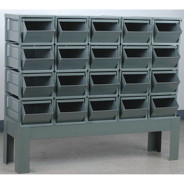 Steel Sectional Stacking Bin, 54 1/4 in D x 42 in H x 18 3/4 in W, 4 Shelves, Gray