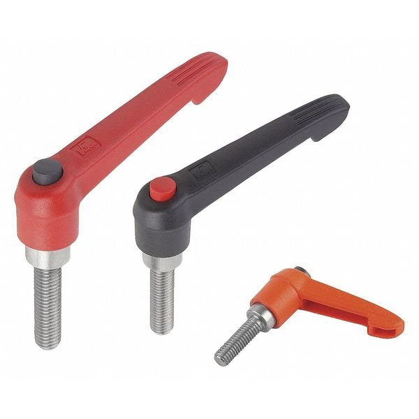 Adjustable Handle w Push Button, Sz: 2, 3/8-16X40, Plastic Orange, Comp: Stainless Stl, Button Black