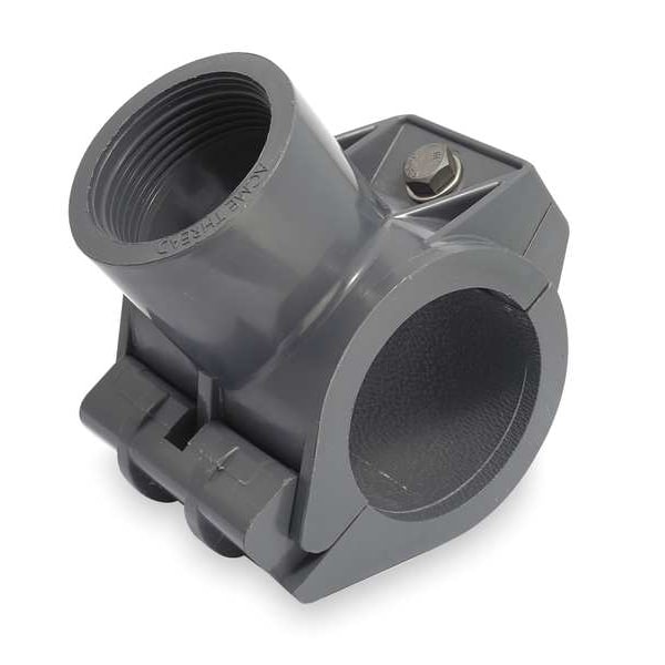 PVC Tee with Saddle Tap, Female Acme, 4 in x 1 1/2 in Pipe Size