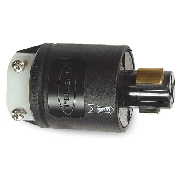 Locking Plug, Non-NEMA, 20 A, 125V AC, Single Phase, 2 Pole, Screw Terminals, Black, White