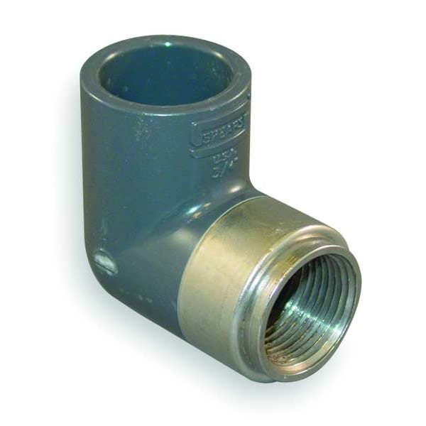 PVC, Brass Elbow, 90 Degrees, Short Sweep, FNPT x Socket, 1/2 in Pipe Size