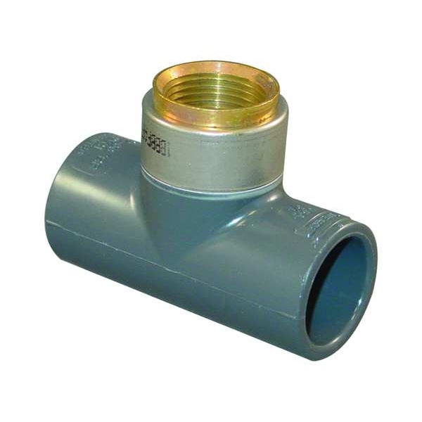 PVC, Brass Reducer Tee, FNPT x Socket, 3/4 in x 3/4 in x 1/2 in Pipe Size