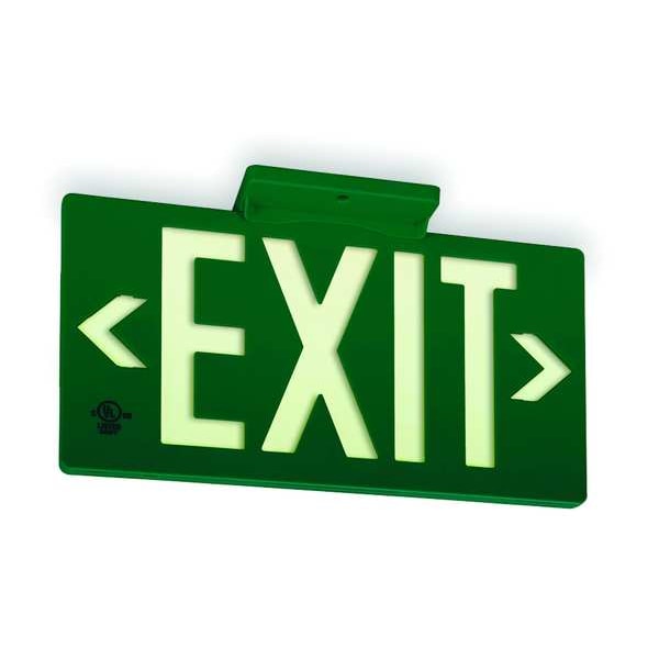Exit Sign, Plastic, 15-3/8" W, 8-3/4" H, Exit (Double Arrows), Green