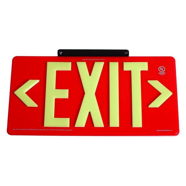 Exit Sign, Plastic, 15-7/8" W, 8-5/8" H, Exit (Double Arrows), Red