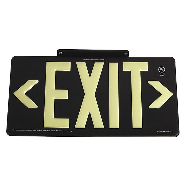 Exit Sign, Plastic, 15-7/8" W, 8-5/8" H, Exit (Double Arrows), Black