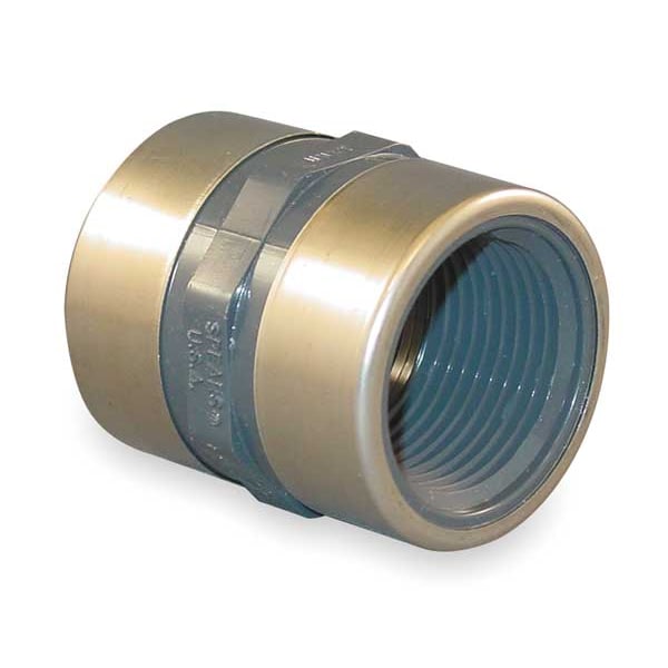 PVC, Stainless Steel Coupling, FNPT x FNPT, 1-1/2 in Pipe Size
