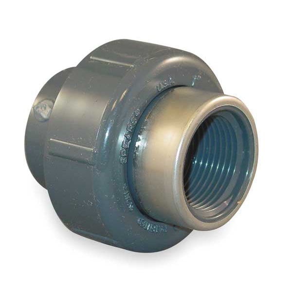 PVC, Stainless Steel Union, Socket x FNPT, 1-1/2 in Pipe Size