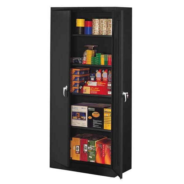Shelving Storage Cabinet, 78 in H, 36 in W, Swing, Keyed, Black, 5 Shelves, 0 Drawers