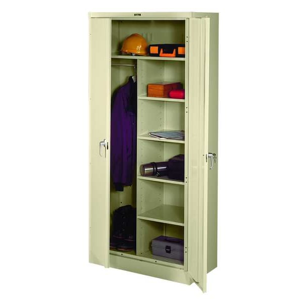 Combo Wardrobe Storage Cabinet, 78 in H, 36 in W, Swing, Keyed, Champagne/Putty, 6 Shelves