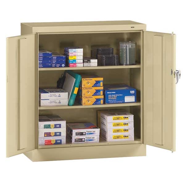 Shelving Storage Cabinet, 42 in H, 36 in W, Champagne/Putty, 0 Drawers