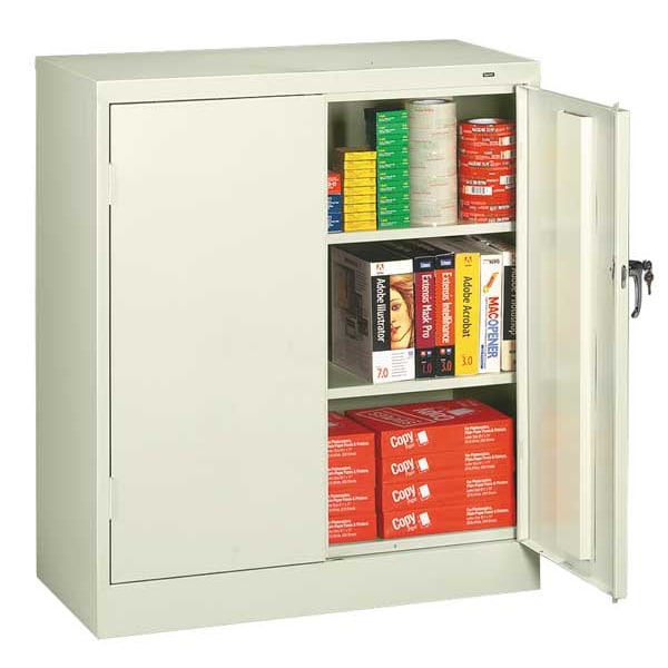 Shelving Storage Cabinet, 42 in H, 36 in W, Swing, Keyed, Light Gray, 2 Shelves, 0 Drawers