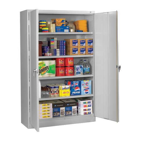 Shelving Storage Cabinet, 78 in H, 48 in W, Swing, Keyed, Light Gray, 5 Shelves, 0 Drawers