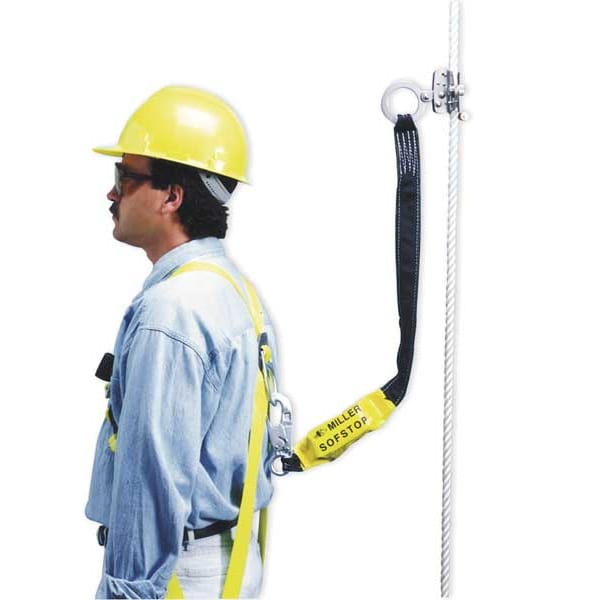 Rope Grab with Lanyard, Stainless Steel, 310 lb., Silver/Black, For Rope Size: 5/8 in
